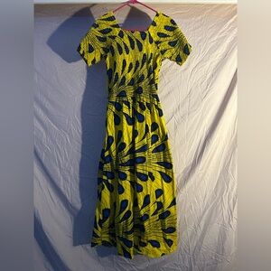 Elegant Yellow and Blue Maxi Dress